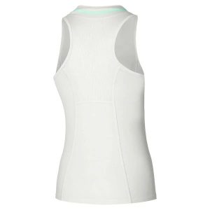 Damski tank top Mizuno. Białe topy Mizuno, l, bez wzorów, z materiału, eleganckie, bez kołnierzyka, bez ramiączek. Za 139,99 zł.