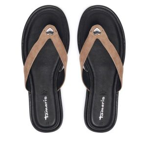 Japonki Tamaris. Brązowe klapki Tamaris, bez wzorów, bez obcasa. Za 259,99 zł.