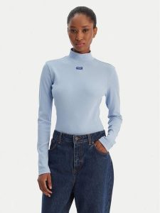 HUGO Golf Easy 50525318 Błękitny Slim Fit. Niebieskie golfy Hugo, bez wzorów, z bawełny. Za 229,99 zł.