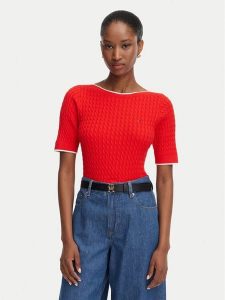 Tommy Hilfiger Sweter Fine Gg Cable Boat WW0WW50103 Czerwony Regular Fit. Czerwone swetry klasyczne TOMMY HILFIGER, m, z bawełny, bez kołnierzyka. Za 489,99 zł.