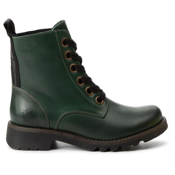 Trzewiki Fly London. Zielone botki Fly London, bez wzorów, bez obcasa, na płaskiej podeszwie, bez zapięcia. Za 569,00 zł.