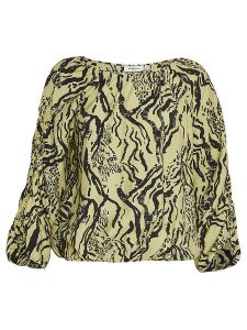 MOSS COPENHAGEN Bluzka "Theresia Taila" w kolorze zielonym rozmiar: L/XL. Zielone bluzki Moss Copenhagen, l, bez wzorów, z wiskozy, klasyczne, bez kołnierzyka, bez ramiączek. Za 118,56 zł.