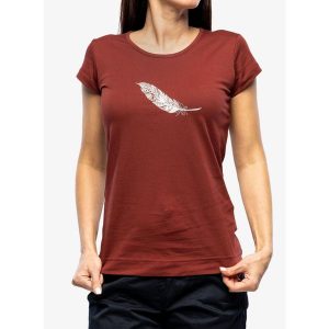 Koszulka z nadrukiem damska Ocun Classic T Organic Feather. Czerwone koszulki sportowe Ocun, bez wzorów, bez ramiączek. Za 135,99 zł.