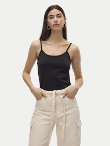 Vero Moda Top Million 10306903 Czarny Regular Fit. Czarne topy Vero Moda, s, bez wzorów, z syntetyku, bez kołnierzyka, bez ramiączek. Za 69,99 zł.