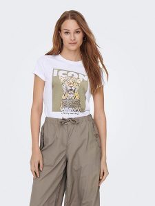 ONLY Koszulka w kolorze białym rozmiar: XL. Białe bluzki ONLY, xl, bez wzorów, z bawełny, bez kołnierzyka, bez ramiączek. Za 48,16 zł.