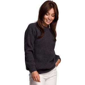Sweter Oversize o Przedłużonym Kroju - Grafitowy. Szare swetry klasyczne MOE, l, z materiału, bez kołnierzyka. Za 243,90 zł.