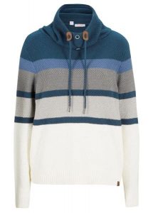 Sweter z kołnierzem kominem, z czystej bawełny. Niebieskie swetry klasyczne bonprix, z bawełny, bez kołnierzyka. Za 109,99 zł.