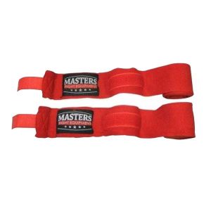 Elastyczny Bandaż Bokserski (zestaw 2 Sztuk). Czerwone paski MASTERS, bez wzorów, sportowe. Za 35,99 zł.