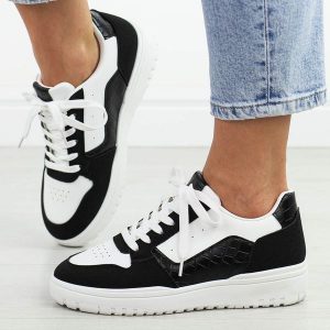 Białe czarne sportowe buty damskie McBraun 23263. Białe buty sportowe McBraun, na lato, bez wzorów, ze skóry, bez zapięcia, na fitness i siłownię. Za 99,00 zł.