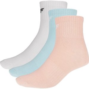 Skarpetki damskie (3 pary) SOD302A - biały+jasny niebieski+koral. Skarpetki marki 4f. Za 34,99 zł.