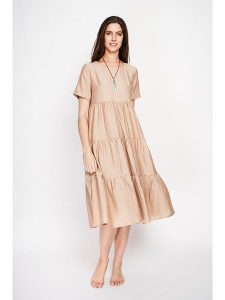 Le Jardin du Lin Sukienka w kolorze kremowym rozmiar: 36. Brązowe sukienki Le jardin du lin, bez wzorów, bez kołnierzyka, bez ramiączek, midi. Za 130,99 zł.