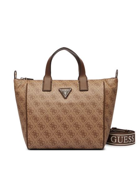 Guess Torebka Follie Travel TWLB96 76019 Beżowy. Brązowe kuferki Guess, z aplikacjami, ze skóry, bez dodatków. Za 549,99 zł.