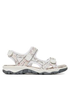 Rieker Sandały 68872-90 Biały. Białe sandały Rieker, bez wzorów, z materiału, bez obcasa, na płaskiej podeszwie, bez zapięcia. Za 339,99 zł.