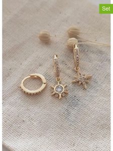 Atelier MIU Pozłacane kolczyki-kreole (3 szt.) z cyrkoniami rozmiar: onesize. Żółte kolczyki Atelier MIU, z cyrkonią, pozłacane. Za 39,99 zł.