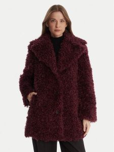 DKNY Futro DLEMFW97 Bordowy Regular Fit. Czerwone płaszcze DKNY, s, bez wzorów, z futra, bez kaptura. Za 829,99 zł.