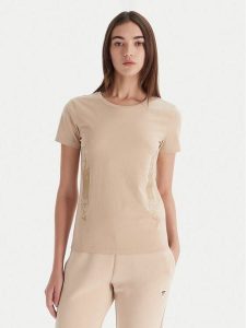 EA7 Emporio Armani T-Shirt 7W000521 AF12503 U1046 Beżowy Regular Fit. Brązowe t-shirty EA7 Emporio Armani, m, bez wzorów, z bawełny, bez kołnierzyka, bez ramiączek. Za 249,99 zł.