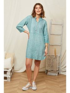 Rodier Lin Lniana sukienka w kolorze zielonym rozmiar: XL/XXL. Zielone sukienki Rodier Lin, na co dzień, xl, bez wzorów, ze lnu, bez kołnierzyka, bez ramiączek, mini, proste. Za 149,31 zł.