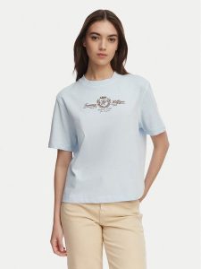 Tommy Hilfiger T-Shirt Crest WW0WW48713 Niebieski jasny Relaxed Fit. Niebieskie t-shirty TOMMY HILFIGER, s, bez wzorów, z bawełny, bez kołnierzyka, bez ramiączek. Za 249,99 zł.