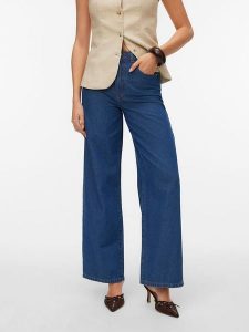 Vero Moda Dżinsy - Comfort fit - w kolorze niebieskim rozmiar: W32/L34. Niebieskie jeansy Vero Moda, bez wzorów, z bawełny, z podwyższonym stanem. Za 79,77 zł.