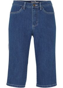 Bermudy dżinsowe ze stretchem. Niebieskie jeansy bonprix, bez wzorów, z jeansu. Za 59,99 zł.