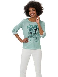 Heine Koszulka w kolorze miętowym rozmiar: 44. Zielone bluzki Heine, bez wzorów, bez kołnierzyka, bez ramiączek. Za 96,37 zł.