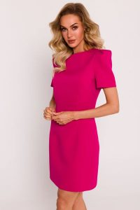 Elegancka sukienka mini fuksja. Czerwone sukienki Sukienki.shop, do pracy, m, bez wzorów, biznesowe, bez kołnierzyka, bez ramiączek, mini. Za 309,00 zł.
