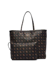Guess Torebka Emelie Logo HWGP99 28240 Brązowy. Brązowe shopper bag Guess, z aplikacjami, ze skóry, bez dodatków. Za 674,99 zł.