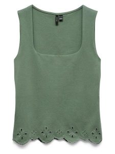 Vero Moda Top w kolorze zielonym rozmiar: S. Zielone topy Vero Moda, s, bez wzorów, z bawełny, bez kołnierzyka, bez ramiączek. Za 80,52 zł.