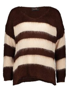 Miss goodlife Sweter "Stripes" w kolorze ciemnobrązowo-kremowym rozmiar: XL. Brązowe swetry oversize miss goodlife, xl, bez wzorów, z wełny, bez ramiączek. Za 202,03 zł.