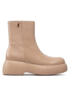 Simple Botki SL-26-02-000039 Beżowy. Brązowe botki Simple, bez wzorów, ze skóry, bez obcasa, na koturnie, bez zapięcia. Za 479,99 zł.