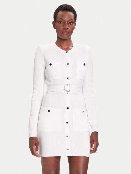 Liu Jo Sukienka dzianinowa MF5371 MS99E Biały Slim Fit. Białe sukienki Liu Jo, s, bez wzorów, z dzianiny, bez kołnierzyka, bez ramiączek. Za 569,99 zł.