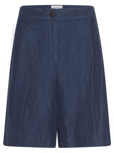 MOSS COPENHAGEN Lniane bermudy w kolorze granatowym rozmiar: XS. Niebieskie szorty Moss Copenhagen, bez wzorów, ze lnu, z podwyższonym stanem. Za 149,31 zł.