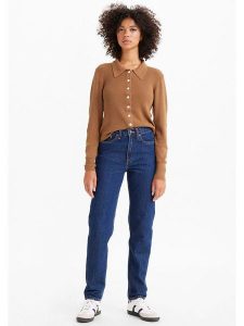 Levi´s Dżinsy "80S" - Mom fit - w kolorze granatowym rozmiar: W23/L28. Niebieskie jeansy z aplikacjami, ze skóry, z podwyższonym stanem. Za 144,92 zł.