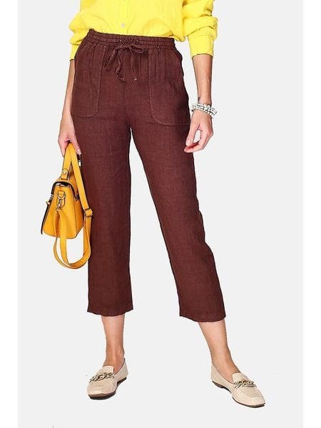 Le Jardin du Lin Lniane spodnie w kolorze brązowym rozmiar: 40. Brązowe spodnie z wysokim stanem Le jardin du lin, bez wzorów, ze lnu, z podwyższonym stanem. Za 130,81 zł.