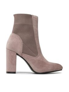 DeeZee Botki WYL2299-10 Beżowy. Brązowe botki DeeZee, bez wzorów, z materiału, bez obcasa, na słupku, bez zapięcia. Za 179,99 zł.