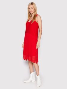 DKNY Sukienka letnia P22DAEJR Czerwony Regular Fit. Czerwone sukienki DKNY, na lato, xs, bez wzorów, z syntetyku, bez kołnierzyka, bez ramiączek. Za 529,99 zł.