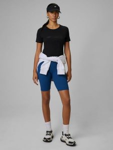 4F Legginsy kolarki z prążkowanej dzianiny damskie - turkusowe L. Niebieskie legginsy 4f, bez wzorów, z dzianiny, z podwyższonym stanem. Za 99,99 zł.