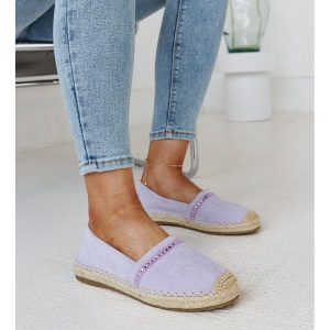 Fioletowe espadryle z cyrkoniami Abia. Fioletowe espadryle bez wzorów, z gumy, bez obcasa. Za 74,48 zł.