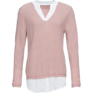 Sweter z koszulową wstawką. Szare swetry klasyczne bonprix, bez kołnierzyka. Za 127,99 zł.