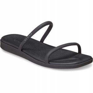 Klapki Dla Dorosłych Crocs Miami Two Strap. Czarne klapki Crocs, bez wzorów, z materiału, bez obcasa. Za 199,99 zł.