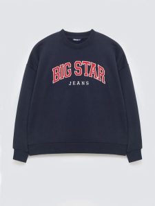 Bluza damska z logo BIG STAR granatowa Rubena 403. Niebieskie bluzy Big Star, l, z aplikacjami, z denimu, bez kaptura. Za 199,99 zł.