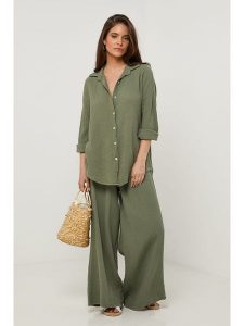 Lin Passion Lniana koszula w kolorze khaki rozmiar: 38/40. Brązowe koszule Lin Passion, bez wzorów, ze lnu, bez kołnierzyka, bez ramiączek. Za 130,99 zł.