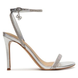 Sandały Guess. Szare sandały Guess, z aplikacjami, bez obcasa, na szpilce, bez zapięcia. Za 559,99 zł.