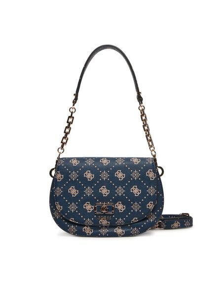 Guess Torebka Emelie Logo HWGP99 28200 Granatowy. Niebieskie torebki klasyczne Guess, z aplikacjami, ze skóry, bez dodatków. Za 659,99 zł.