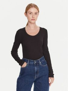 Calvin Klein Bluzka LV044D235G Czarny Slim Fit. Czarne bluzki Calvin Klein, xxs, bez wzorów, bez kołnierzyka, bez ramiączek. Za 249,99 zł.