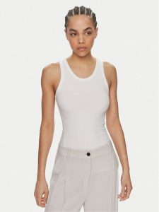 Calvin Klein Top K20K206554 Biały Slim Fit. Białe topy Calvin Klein, l, bez wzorów, bez kołnierzyka, bez ramiączek. Za 169,99 zł.