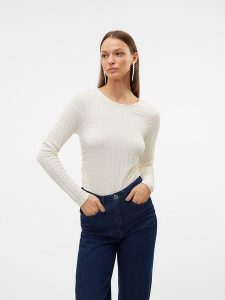 Vero Moda Bluzka w kolorze kremowym rozmiar: XS. Białe bluzki Vero Moda, xs, bez wzorów, bez kołnierzyka, bez ramiączek. Za 32,90 zł.