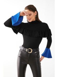 Milan Kiss Bluzka w kolorze czarno-niebieskim rozmiar: XL. Czarne bluzki Milan Kiss, xl, bez wzorów, bez kołnierzyka, bez ramiączek. Za 92,21 zł.