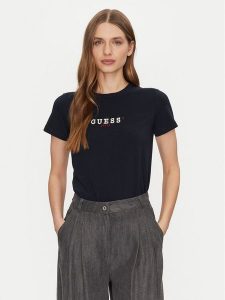 Guess Jeans T-Shirt W5RI54 J1314 Granatowy Regular Fit. Niebieskie t-shirty Guess Jeans, xs, z aplikacjami, z bawełny, bez kołnierzyka, bez ramiączek. Za 79,99 zł.