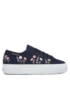 Superga Tenisówki 3740 Platform Flower Embroidery Leggera S5138TW Granatowy. Niebieskie trampki Superga, bez wzorów, z materiału, bez zapięcia. Za 319,99 zł.